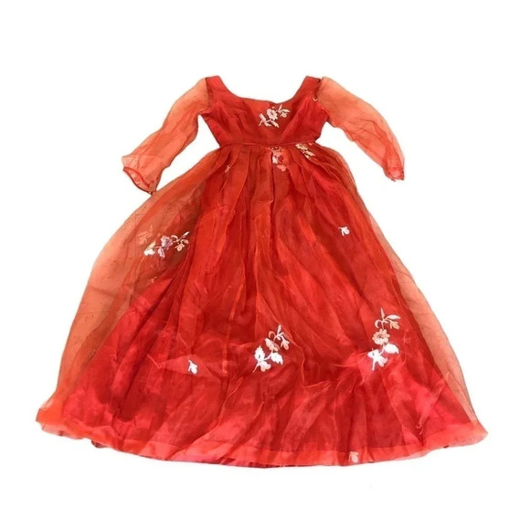 Vintage Handmade Ethnic Embroidered Sheer Chiffon Full Skirt Maxi Dress XXS - Picture 8 of 8